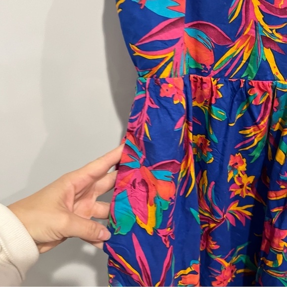 J.Crew Square Neck Midi Dress Blue Tropical Floral Resort - Picture 7 of 11